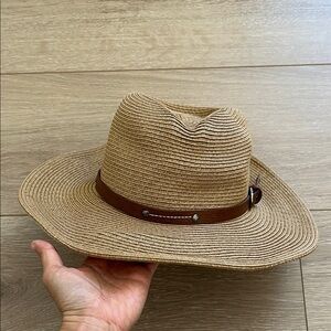 Furtalk Tan Straw Hat with Brown Band M/L